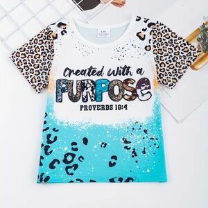 Blue and White Short Sleeve Kids Christian Tee with Animal Print